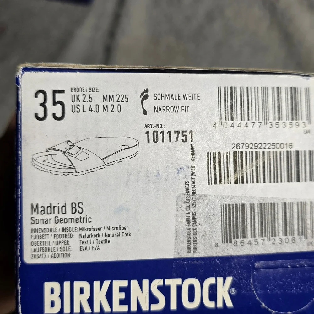 Birkenstock Madrid Sonar Geometric Slide Sandals Narrow Fit‎ EU 35 US 4 NIB